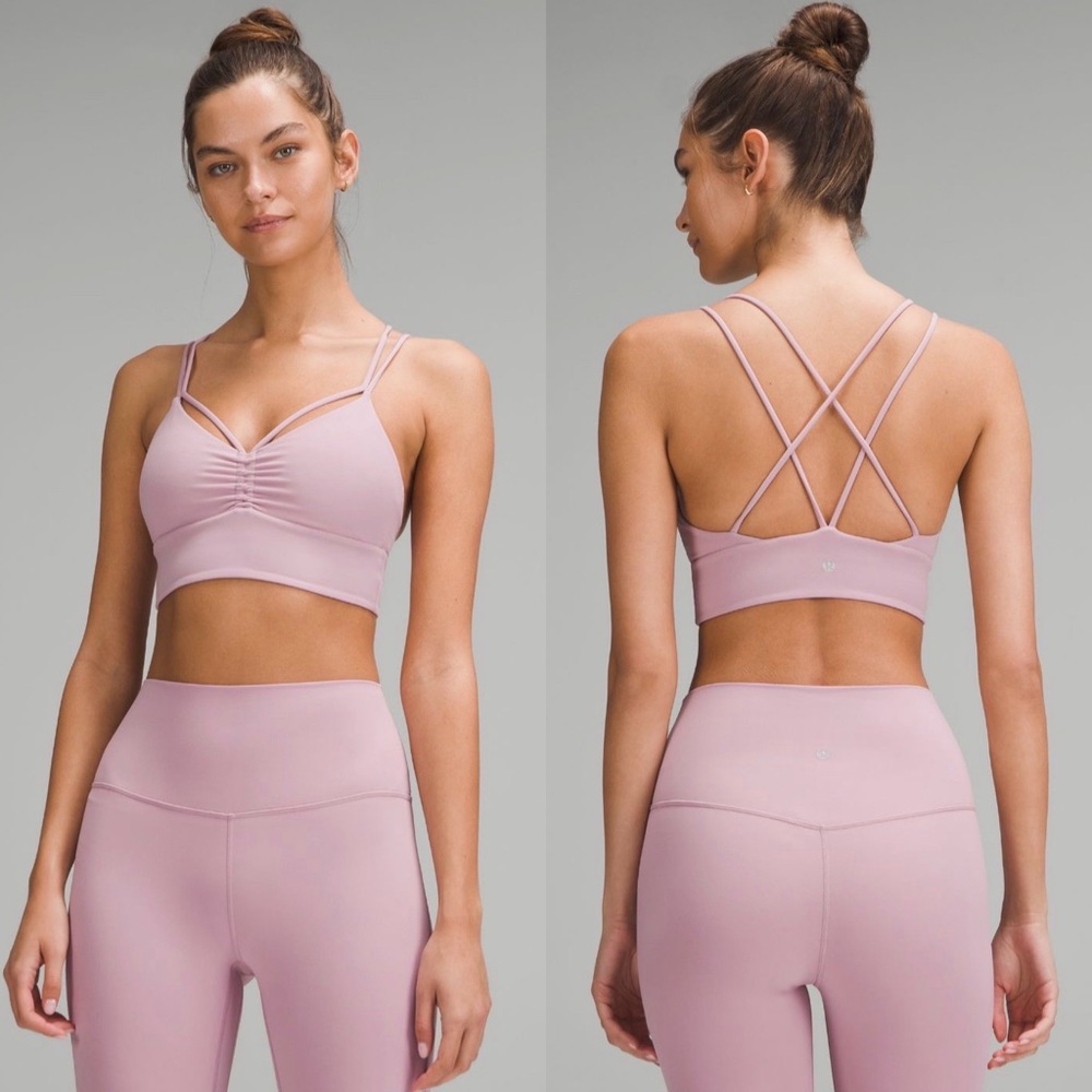 Lululemon Strappy V-Neck Yoga Bra Light Support, A/B Cup Rose Blush SZ 8